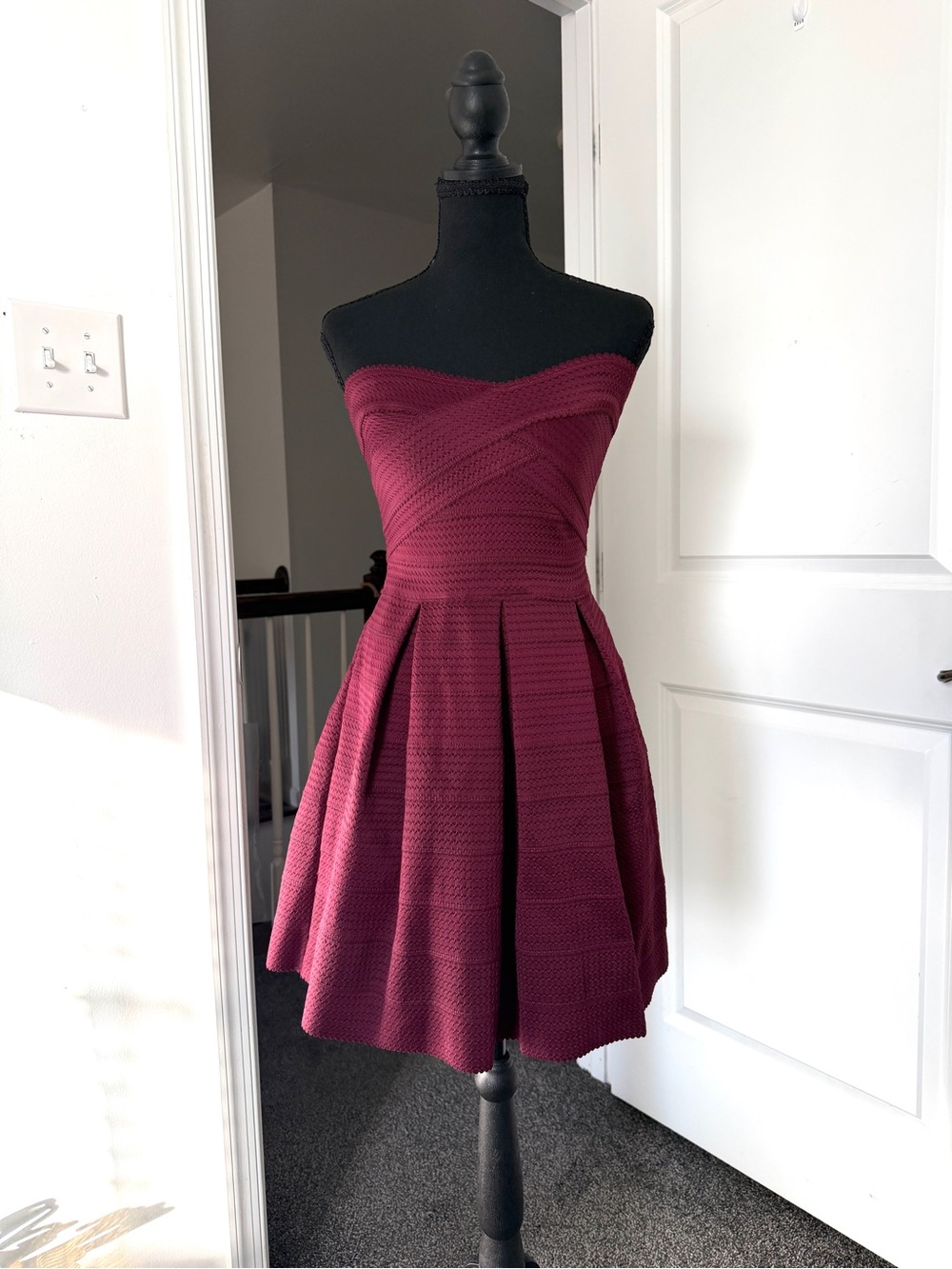 Express Strapless Wine Red Fit & Flare Dress
